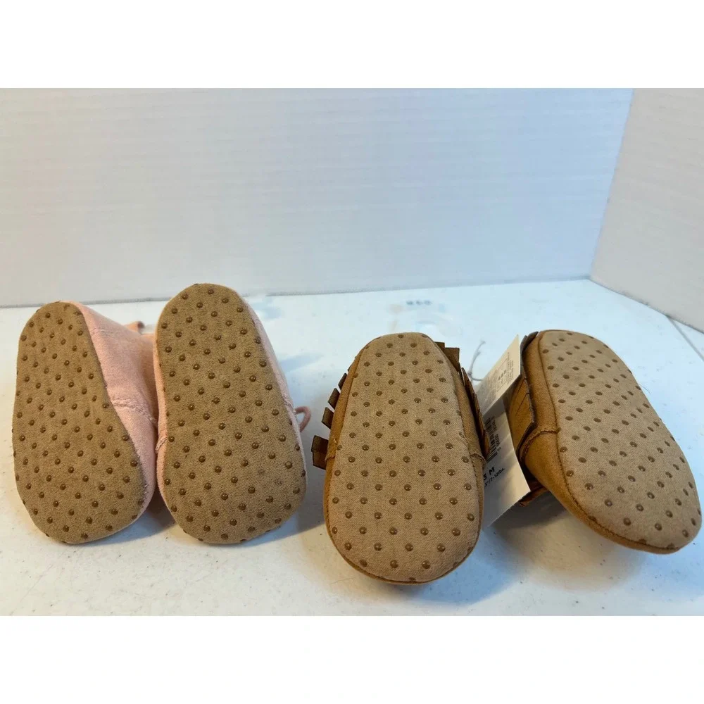 Old Navy Baby Shoes Bundle 0-3M Pink Lace Up Boots Tan Fringe Moccasins NWT